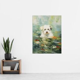 "Artery8 Havanese Dog & Water Lilies Claude Monet Style Oil Painting Extra Large XL Unframed Wall Art Poster Print - Size: W24"" x H32""" - thumbnail 4