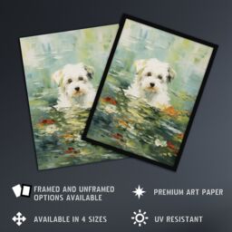 "Artery8 Havanese Dog & Water Lilies Claude Monet Style Oil Painting Extra Large XL Unframed Wall Art Poster Print - Size: W24"" x H32""" - thumbnail 2