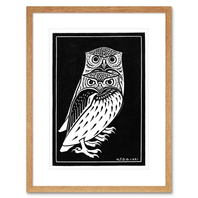 "Artery8 Wall Art Print Two Owls Julie De Graag Art Framed 9x7 inch in Beige - Size: W7"" x H9""" - image 1