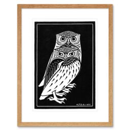 "Artery8 Wall Art Print Two Owls Julie De Graag Art Framed 9x7 inch in Beige - Size: W7"" x H9""" - thumbnail 1