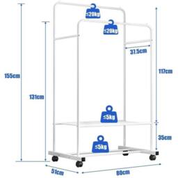 ERGOVEXA Double Clothes Rail XL-Magic Sturdy Hanging Rack Swivel Display Stand in White - thumbnail 2