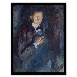 Artery8 Self Portrait with Cigarette Munch Vintage Framed Wall Art Print in Blue - Size: A4 - thumbnail 1