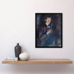 Artery8 Self Portrait with Cigarette Munch Vintage Framed Wall Art Print in Blue - Size: A4 - thumbnail 4