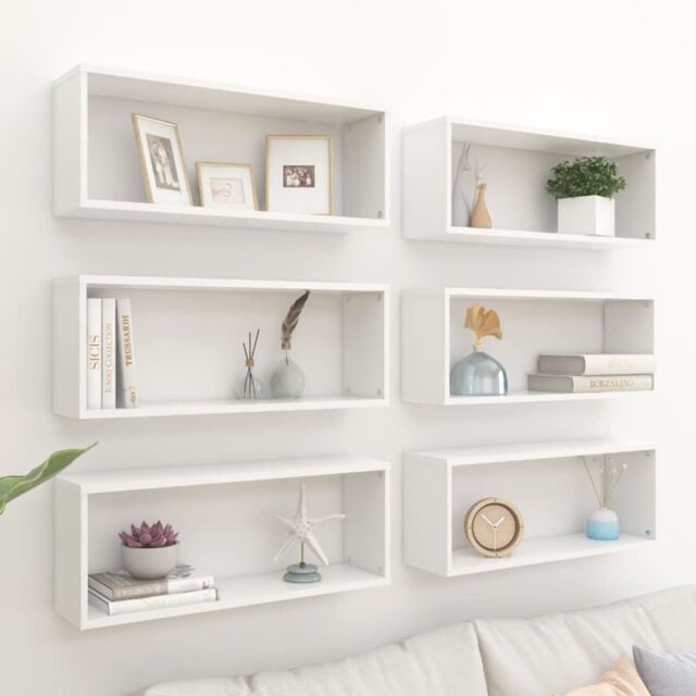Berkfield Home Wall Cube Shelf 6 pcs White 60x15x23 cm Engineered Wood - Size: 60 x 15 x 23 cm - image 1