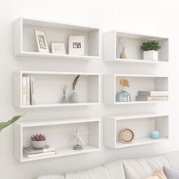 Berkfield Home Wall Cube Shelf 6 pcs White 60x15x23 cm Engineered Wood - Size: 60 x 15 x 23 cm - thumbnail 1