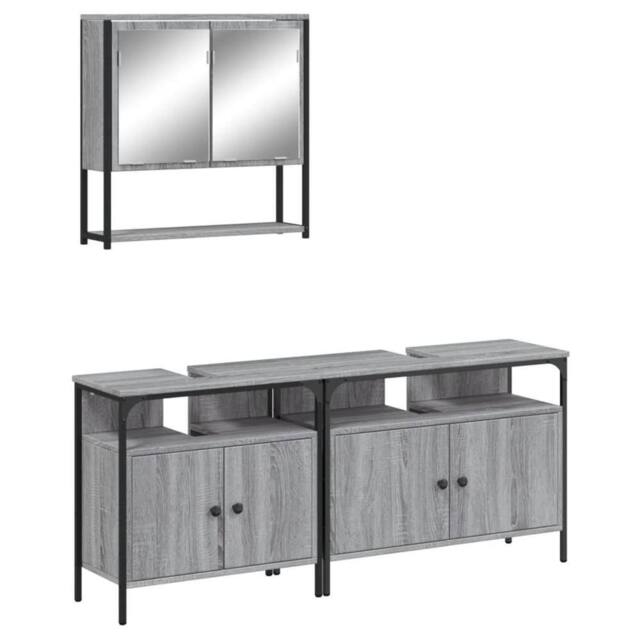 Berkfield Home 3 Piece Bathroom Furniture Set Grey Sonoma Engineered Wood - image 1