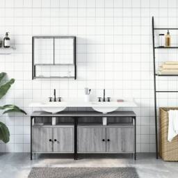 Berkfield Home 3 Piece Bathroom Furniture Set Grey Sonoma Engineered Wood - thumbnail 3