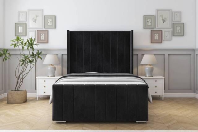 "Sloomy Belvoir Naples Bed Frame With 45"" Upholstered Headboard in Black - Size: Double" - image 1
