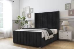 "Sloomy Belvoir Naples Bed Frame With 45"" Upholstered Headboard in Black - Size: Double" - thumbnail 2