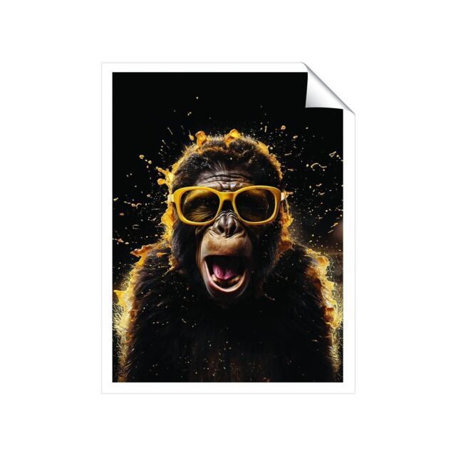 "Warren Reed - Designer Splashart Monkey Face With Yellow Glasses Unframed Art Print - Size: W8"" x H10""" - image 1