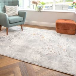 Kukoon Silver Multicolour Distressed Floral Medallion Rug in Light Grey - Size: 120 cm x 170 cm - thumbnail 2