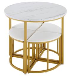 Matteo White & Gold MDF Dining Table Set with 4 Velvet Chairs - Modern Luxury - thumbnail 8
