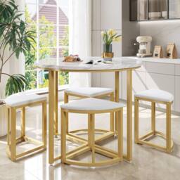 Matteo White & Gold MDF Dining Table Set with 4 Velvet Chairs - Modern Luxury - thumbnail 4