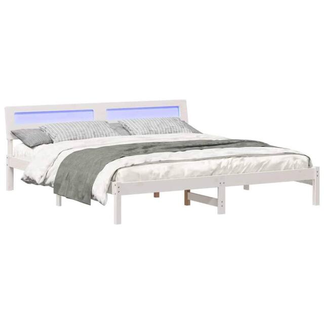 Berkfield Home Modern with LED Strip Lights with Headboard White 200 x 200 cm Wood - image 1
