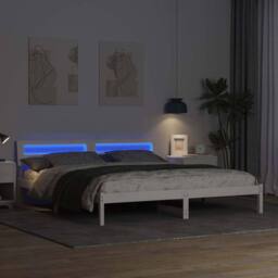 Berkfield Home Modern with LED Strip Lights with Headboard White 200 x 200 cm Wood - thumbnail 4