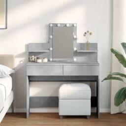 Berkfield Home Dressing Table with LED Concrete Grey 100x40x130 cm - Size: 100 x 40 x 130 cm - thumbnail 2