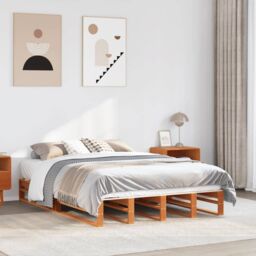 Berkfield Home Bed Frame without Mattress Wax Brown 150x200 cm King Size Solid Wood Pine - thumbnail 1