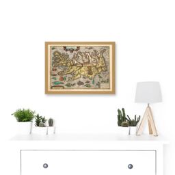 Artery8 Map Ortelius 1585 Iceland Islandia Sea Monsters Pictorial Fantasy Artwork Framed Wall Art Print A4 in Light Oak - thumbnail 2