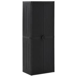 Berkfield Home Garden Storage Cabinet Black 65x45x172 cm PP Rattan - Size: 65 x 45 x 172 cm - thumbnail 2