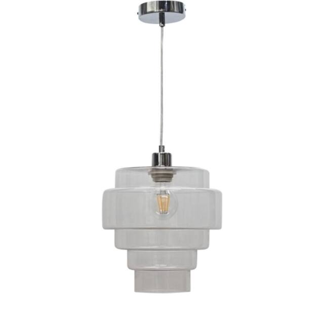 First Choice Lighting Benson - 5 Tier Clear Glass & Chrome Ceiling Pendant Light Fitting - image 1