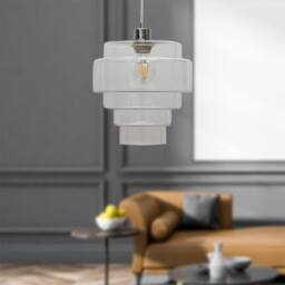 First Choice Lighting Benson - 5 Tier Clear Glass & Chrome Ceiling Pendant Light Fitting - thumbnail 3