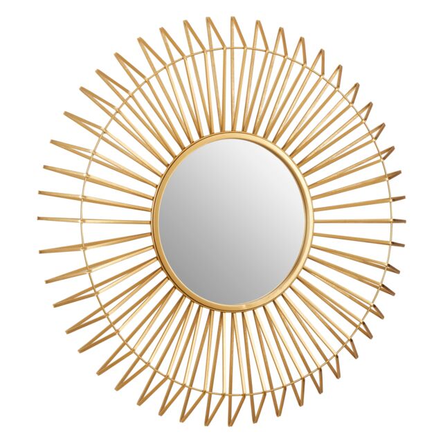 Orsina Round Gold Wall Mirror, Sunburst Design Bevelled Mirror For Living Room, Metallic Wall Accent, Gold Mirror - image 1