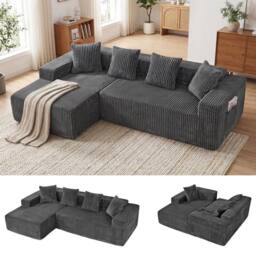 Dprodo 261CM Modular Left L-Shaped Sectional Sofa, 4 Seater Corner Sofa in Grey - thumbnail 2
