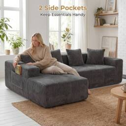 Dprodo 261CM Modular Left L-Shaped Sectional Sofa, 4 Seater Corner Sofa in Grey - thumbnail 5