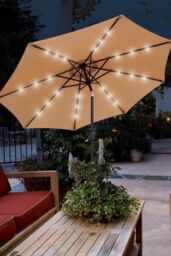 Glamhaus Khaki Solar Power LED Tilting Parasol Waterproof Garden Umbrella 2.7M - thumbnail 5