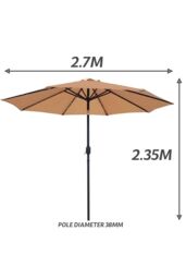 Glamhaus Khaki Solar Power LED Tilting Parasol Waterproof Garden Umbrella 2.7M - thumbnail 3