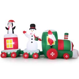 Gymax 350 cm/11.5 FT Christmas Inflatables Santa Claus Driving Train in Red