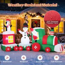 Gymax 350 cm/11.5 FT Christmas Inflatables Santa Claus Driving Train in Red - thumbnail 6
