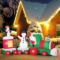 Gymax 350 cm/11.5 FT Christmas Inflatables Santa Claus Driving Train in Red - thumbnail 2