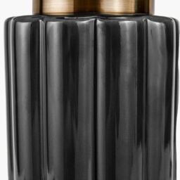 Ruma Textured Dark Green & Gold Ceramic Art Deco Table Lamp in Black - thumbnail 6