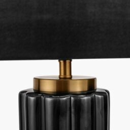 Ruma Textured Dark Green & Gold Ceramic Art Deco Table Lamp in Black - thumbnail 5