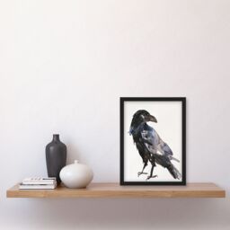 "Artery8 A Single Raven Bird Bright Watercolour Painting Framed Wall Art in Black - Size: W12"" x H16""" - thumbnail 4