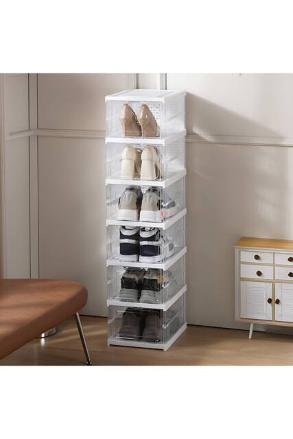 Living and Home 6-Tier Foldable Shoe Cabinet Shoe Storage Box in White - image 1
