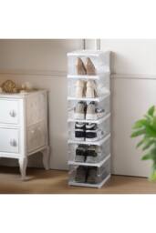 Living and Home 6-Tier Foldable Shoe Cabinet Shoe Storage Box in White - thumbnail 2