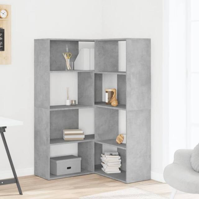 Berkfield Home Elegant Corner Bookcase 4-Tier Concrete Grey 85x85x140 cm Enginee - Size: 85 x 85 x 140 cm - image 1