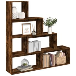 Berkfield Home Room Divider Bookcase 4-Tier Smoked Oak 143.5x29x143.5 cm Engineered Wood in Brown - thumbnail 1