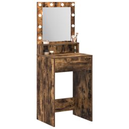 Berkfield Home Makeup Table with LED Lights - Smoked Oak 50x41x135 cm in Brown - Size: 50 x 41 x 135 cm - thumbnail 3