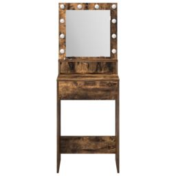 Berkfield Home Makeup Table with LED Lights - Smoked Oak 50x41x135 cm in Brown - Size: 50 x 41 x 135 cm - thumbnail 4