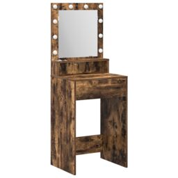 Berkfield Home Makeup Table with LED Lights - Smoked Oak 50x41x135 cm in Brown - Size: 50 x 41 x 135 cm - thumbnail 2