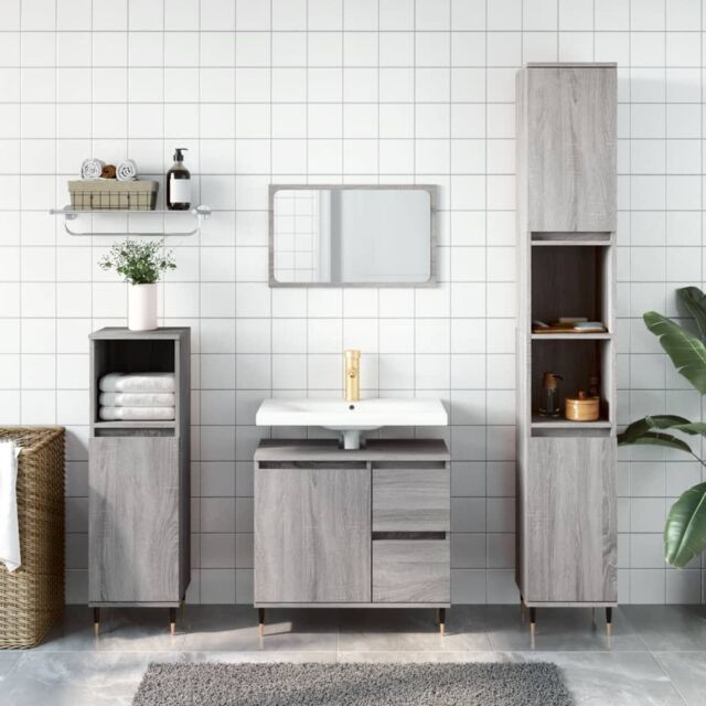 Berkfield Home 3 Piece Bathroom Furniture Set Grey Sonoma Engineered Wood - image 1