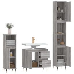Berkfield Home 3 Piece Bathroom Furniture Set Grey Sonoma Engineered Wood - thumbnail 4