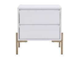 Vente-unique Bedside Table With 2 Drawers - MDF & Metal - Gloss White & Gold - thumbnail 6