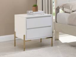 Vente-unique Bedside Table With 2 Drawers - MDF & Metal - Gloss White & Gold