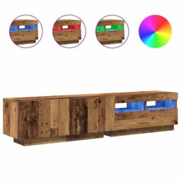Berkfield Home TV Cabinet with LED Lights Old Wood 180x35x40 cm Engineered Wood in Brown - Size: 180 x 35 x 40 cm - thumbnail 2