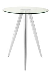 Orsina Elegant Round Bar Table, Tripod Base Circular Bar Table, Transparent Top Round High Table For Livingroom in Silver