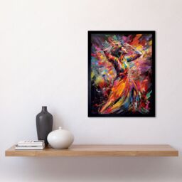 "Artery8 Wall Art Print Happy Woman Dancing to Music Modern Vibrant Colour Art Framed in Black - Size: W12"" x H16""" - thumbnail 2